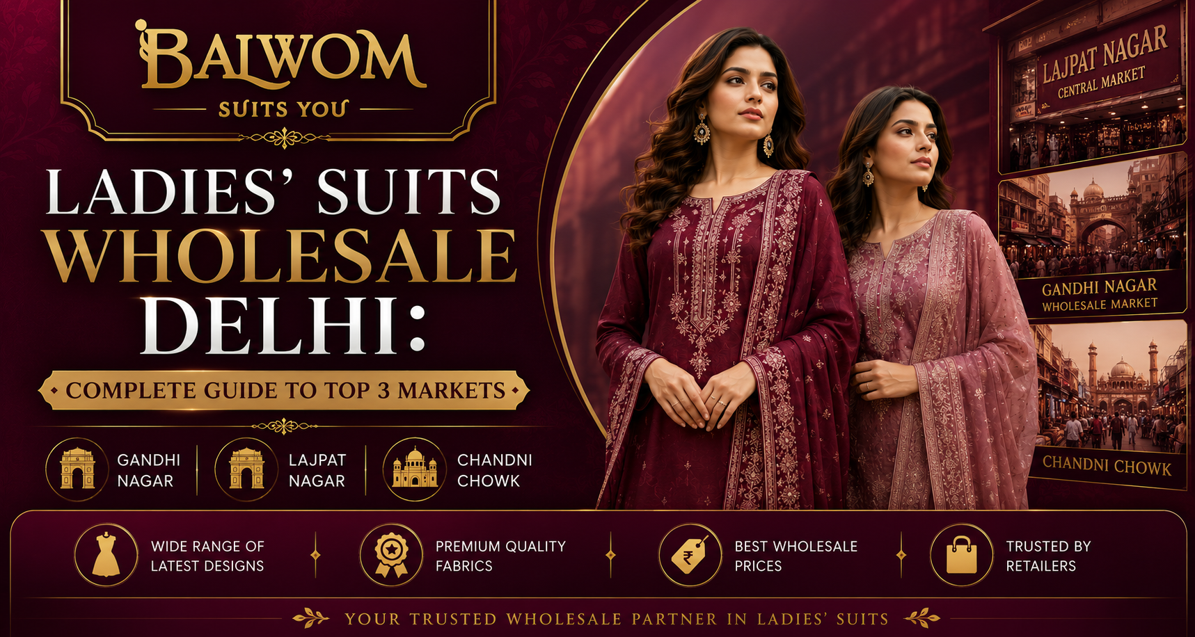 Ladies' Suits Wholesale Delhi: Complete Guide to Top 3 Markets – Gandhi Nagar, Lajpat Nagar & Chandni Chowk